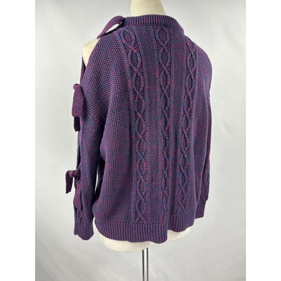 Project Naadam Sweater Purple Pink XS Cable Knit Ties Tie Accents - Picture 4 of 14